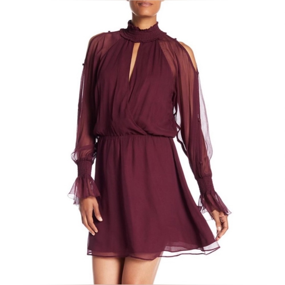 Parker “Shelli” 100% Silk Shirred Dress in Burgundy Wine Color, size S